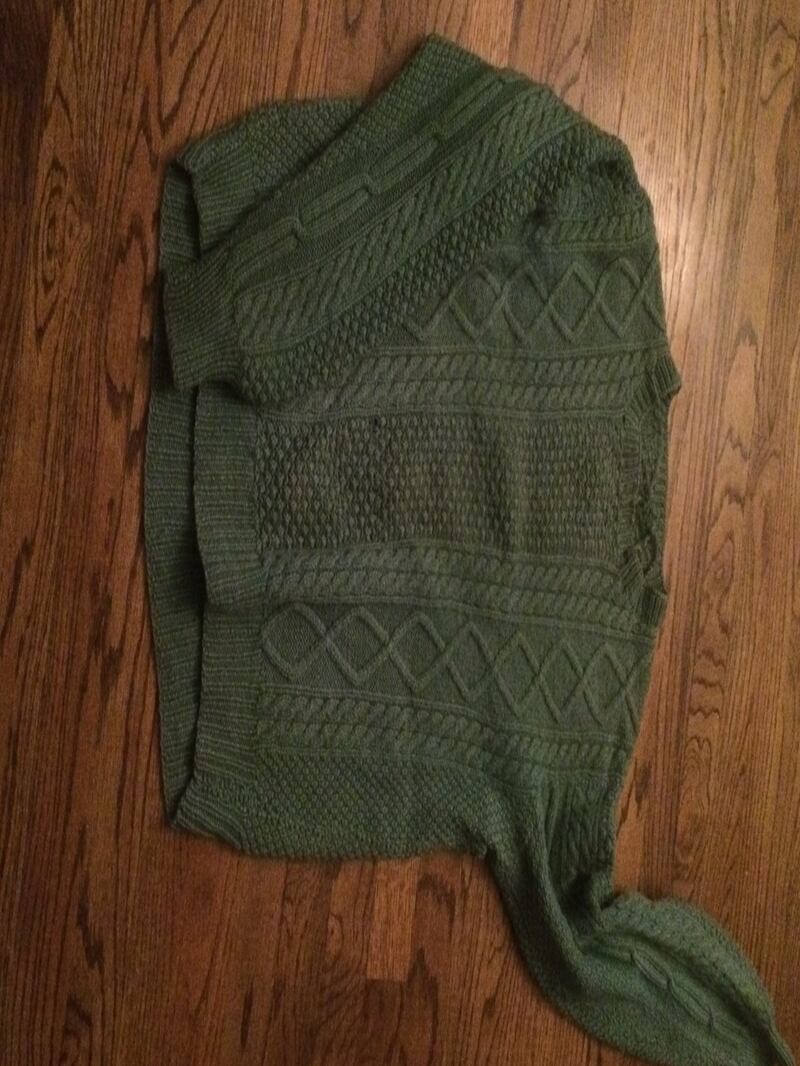 Brighidnora Gutch, Rhode Island: “My great grandmother Anna Downing moved from Co Kerry to Rhode Island at age 16. She would knit traditional Irish sweaters, with symbolic stitches that could tell a story to anyone who knew how to read them. She wove a familial tradition of life on the sea into cable stitches, good luck wishes to fishermen. She wove stitches that might depict landscapes, or honeycombs, a symbol of hard labour. She was an American, who wore the traditions of a foreign land on her back. I am too young to remember Anna. I cannot ask her all of the hundreds of questions I have about her life, and I cannot recall the tremendous love that she is said to have held in her heart. But I have her sweaters, and in this way, I am able to keep her, and Ireland, with me.”