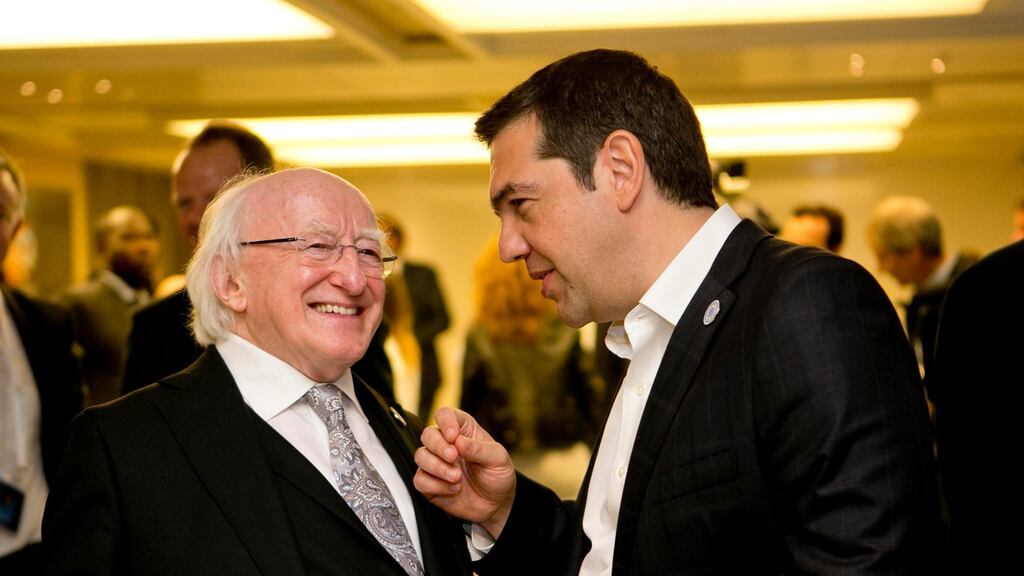 President Michael D Higgins and Greek prime minister Alexis Tsipras at he World Humanitarian Summit in Istanbul