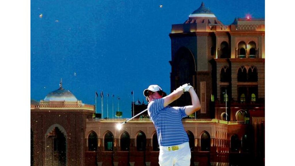 Rory McIlroy hits his drive off the 12th during yesterday's final round of the Abu Dhabi Championship at the Abu Dhabi Golf Club. The Northern Irishman finished in third behind Martin Kaymer of Germany and England's Ian Poulter.