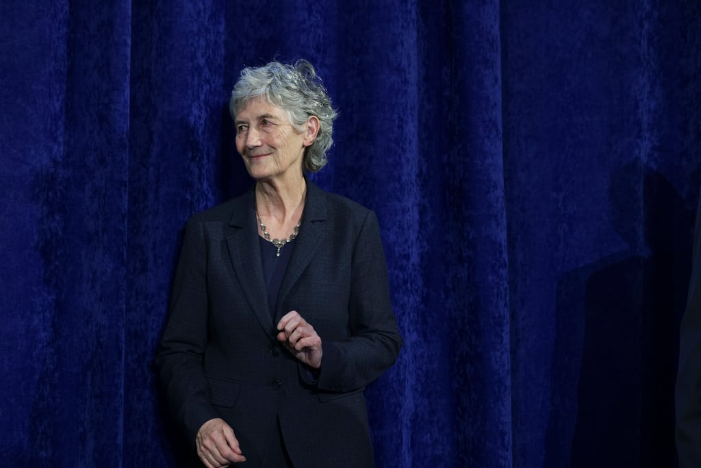 Catherine Connolly arrives to the final announcement of the 2025 presidential election. Photograph: Dan Dennison