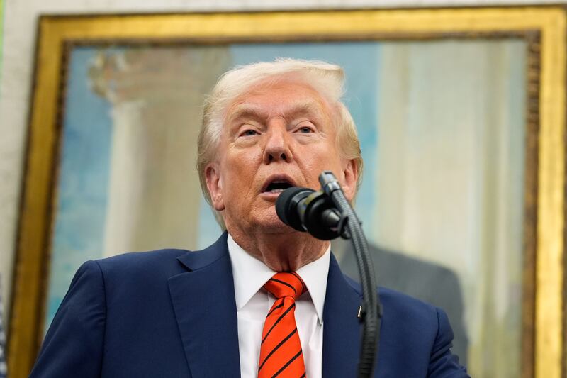 US president Donald Trump speaks in the Oval Office of the White House in Washington. Photograph: Alex Brandon/AP