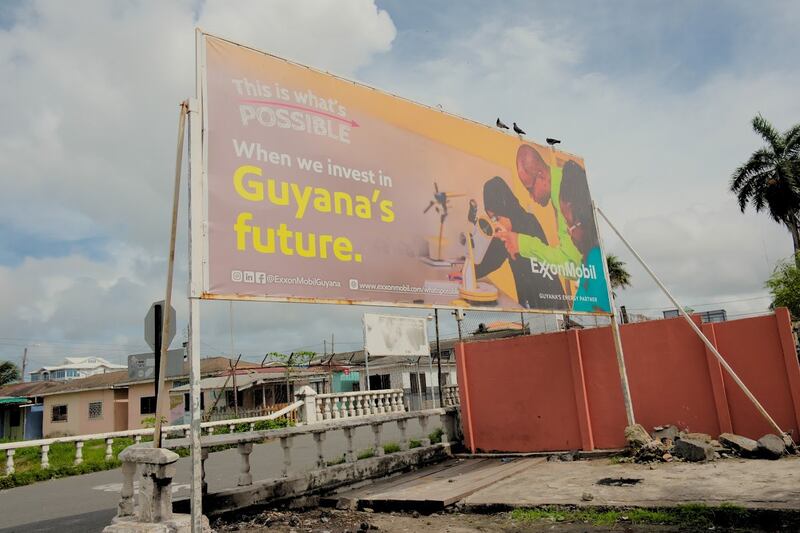 An ExxonMobil billboard in Georgetown, Guyana. Photograph: Joseph O'Connor