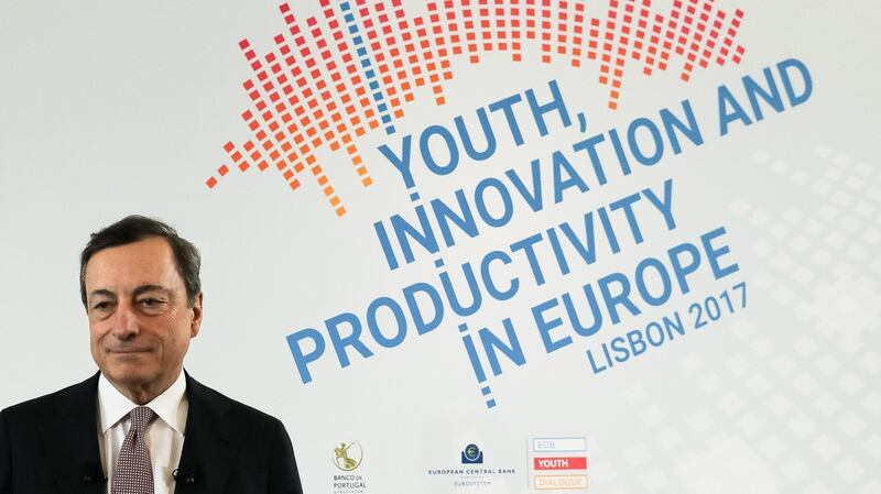 President of the European Central Bank Mario Draghi at a meeting in Lisbon, Portugal, June 26th, 2017. Europe’s growing inequality is a danger and a threat to social order, he told students present. Photograph: Antonio Cotrim/EPA