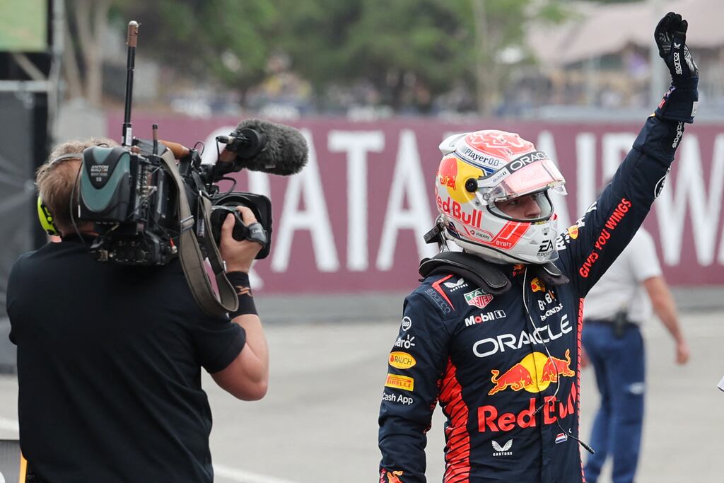Red Bull's Dutch driver Max Verstappen waves to the crowd at the end of the qualifying session for the Spanish Formula One Grand Prix at the Circuit de Catalunya in Montmelo, on the outskirts of Barcelona. Photograph: Lluis Gene/AFP via Getty Images