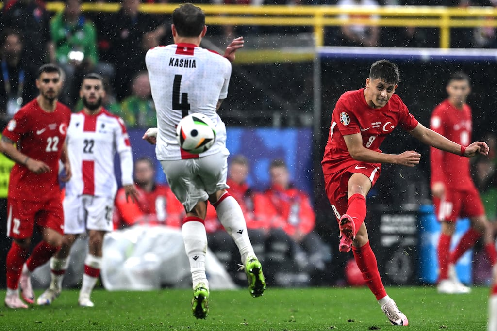 Arda Guler of Turkiye scores his team's second goal. Photograph: Image Photo Agency/Getty