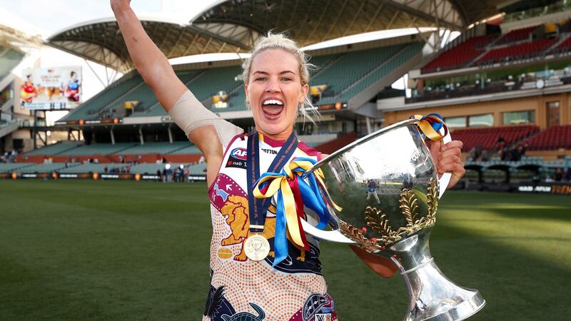 Orla O’Dwyer celebrates after her side’s victory in the AFLW Grand Final in Adelaide, Australia. Photograph: Michael Willson/AFL Photos via Getty Images