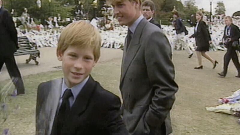 Prince Harry (left) and Prince William meeting mourners following the death of their mother Diana, Princess of Wales in 1997, which features in the programme Harry: The Interview on Sunday night. Photograph: ITV/PA