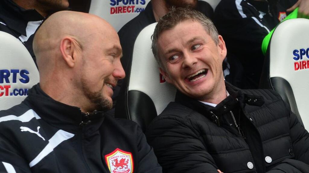 New Cardiff City manager Ole Gunnar Solskjaer (right) smiles during his side’s 2-1 FA Cup third round win over Newcastle United at St James’s Park. Photograph: Owen Humphreys/PA Wire