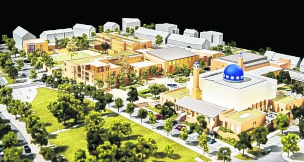 An artist’s impression of the proposed Islamic Cultural Centre including a large mosque at Clongriffin in the north of Dublin city.