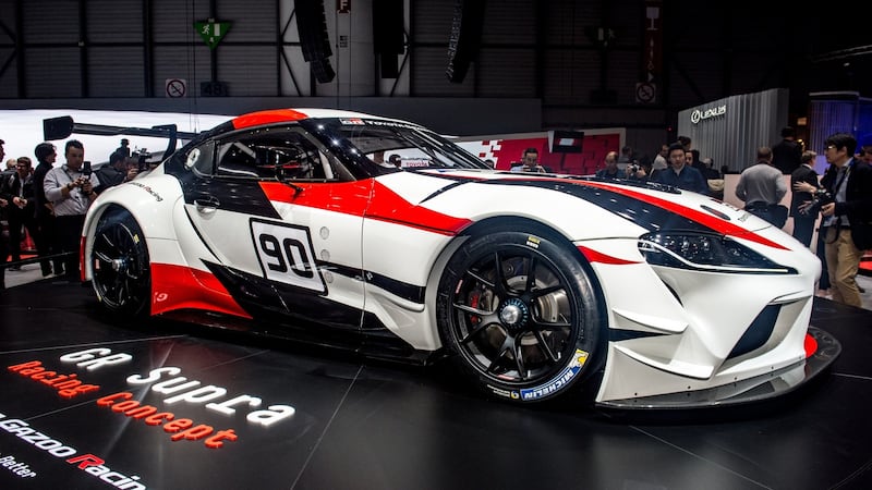 The new Toyota Supra racing concept displayed at the Geneva show. Photograph: Getty Images