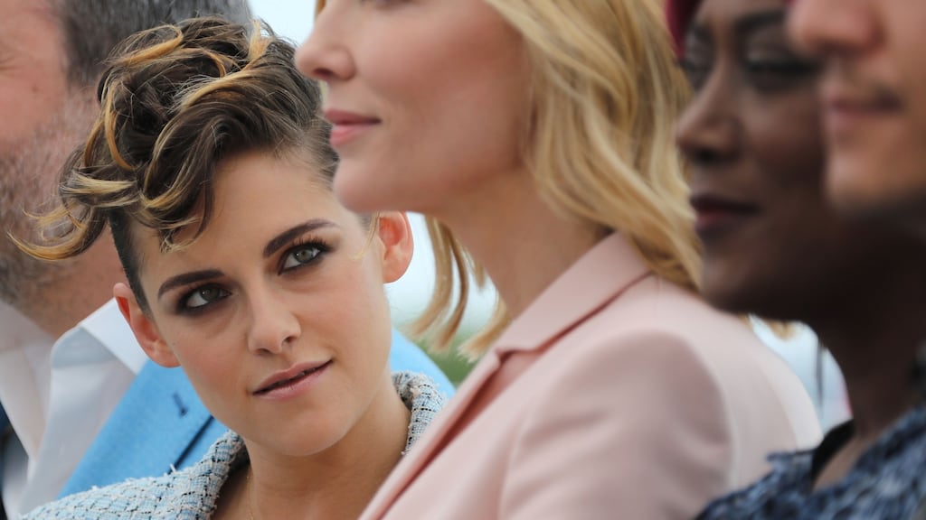 Kristen Stewart looks at Cate Blanchett ahead of the opening of the 71st edition of the Cannes Film Festival in Cannes, southern France. Photograph: Getty Images