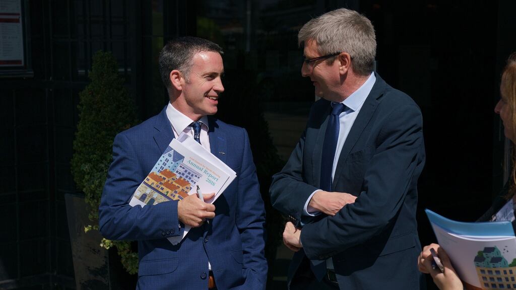 Minister for Housing Damien English and chief executive Dr Donal McManus at the launch of The Irish Council for Social Housing’s Annual Report. Photograph: Fran Veale