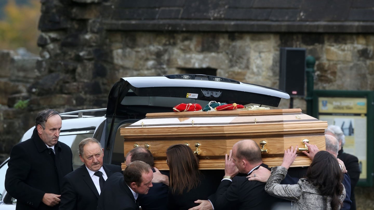 Anthony Foley’s coffin is carried into St Flannan’s Church in Killaloe, Co Clare. Photograph: Brian Lawless/PA Wire.