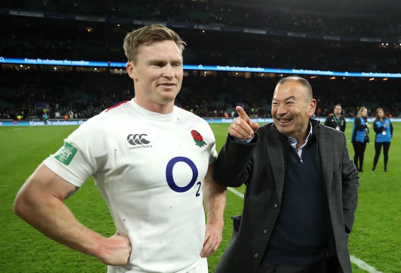 Eddie Jones makes a point to England's Chris Ashton after a match against South Africa at Twickenham in 2018. Photograph: David Rogers/RFU/The RFU Collection via Getty Images