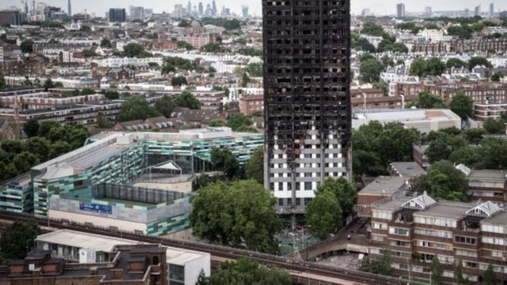 The burnt remains of Grenfell Tower after the June 2017 fire which claimed 71 lives. Photograph: Carl Court/Getty Images