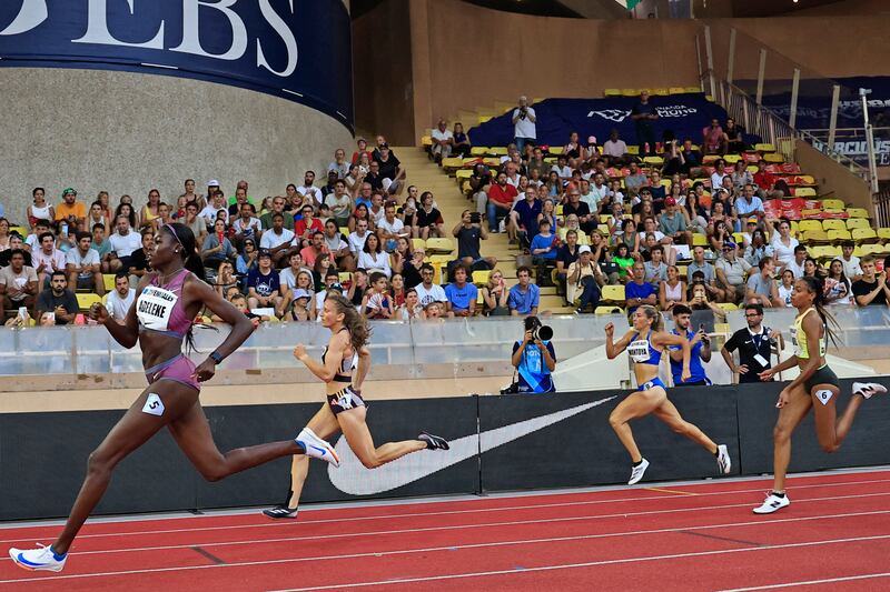Ireland's Rhasidat Adeleke on the way to winning the women's 400m at the Diamond League meeting at the Stade Louis II in Monaco. Photograph: Valery Hache/AFP via Getty Images