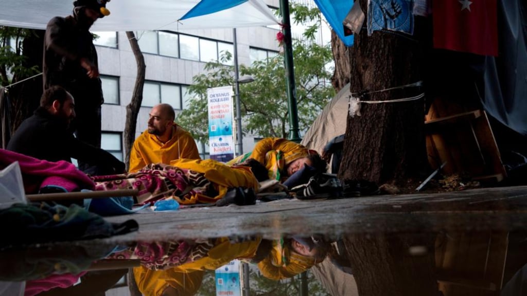 Protesters in Gezi Park in Istanbul today, ahead of the police onslaught this evening. Photograph: Ed Ou/New York Times