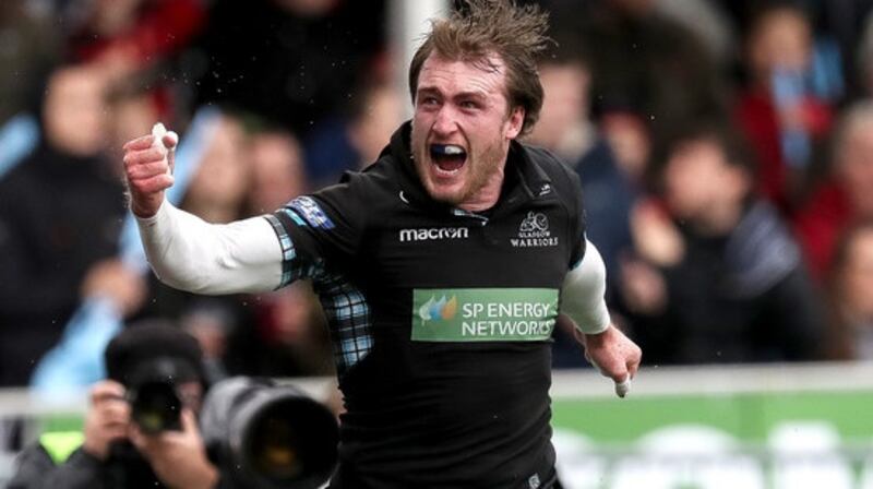 The returning Stuart Hogg scored Glasgow’s opening try against Leinster. Photograph: Ryan Byrne/Inpho