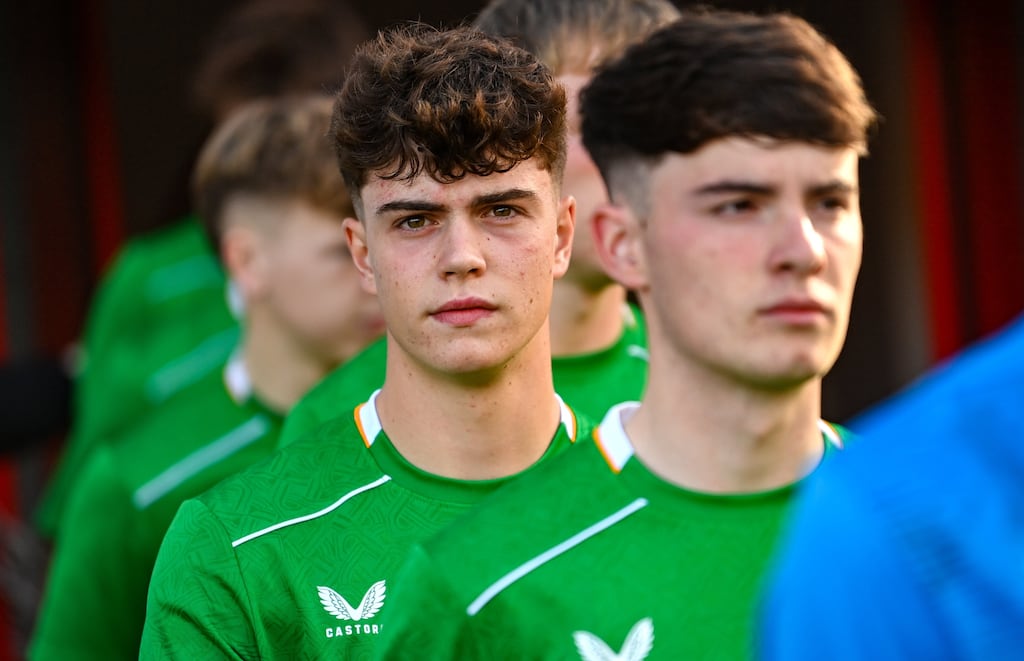 Sherlock was left-back on the Republic of Ireland under-17 side that beat Iceland 5-0 this week to qualify for the World Cup in Qatar. Photograph: Ramsey Cardy/Sportsfile
