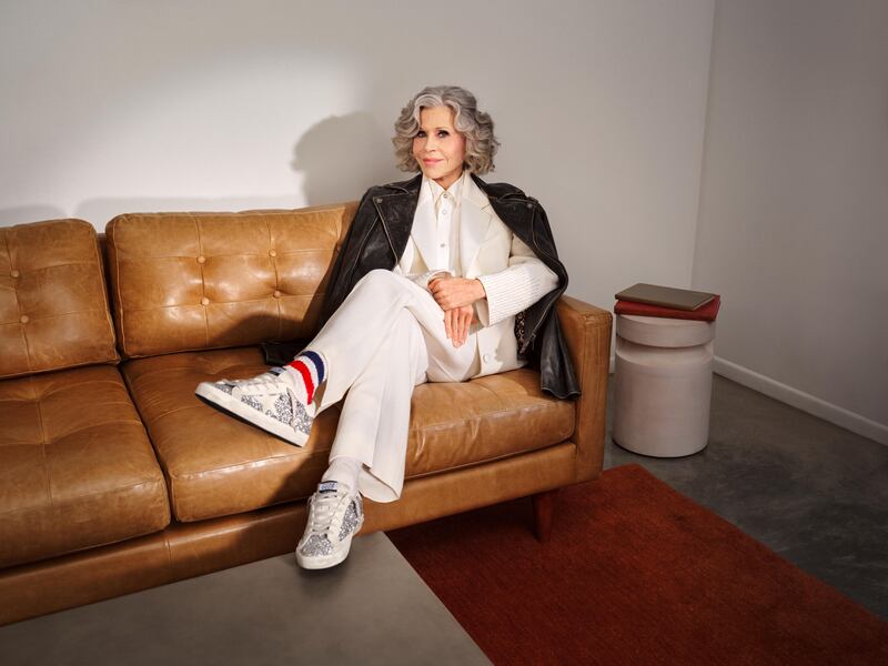 Jane Fonda in a scene from her new sneaker campaign for Golden Goose. Photograph: Golden Goose via the New York Times