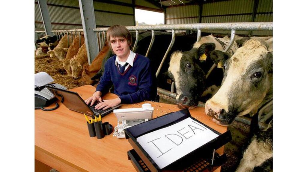 Barnstorming business: Kevin Dennehy (17) from St Columcille's Community College, Dublin 16, launches Agri-Aware's Green Dragon team innovation challenge