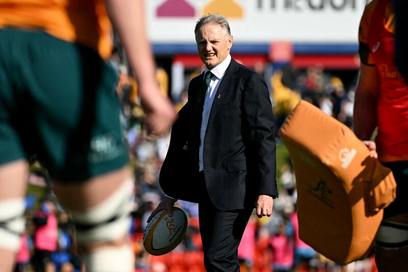 Australia head coach Joe Schmidt watches as players warm-up before the start of the Test match between Australia and Fiji on July 6. Photograph: Saeed Khan/Getty