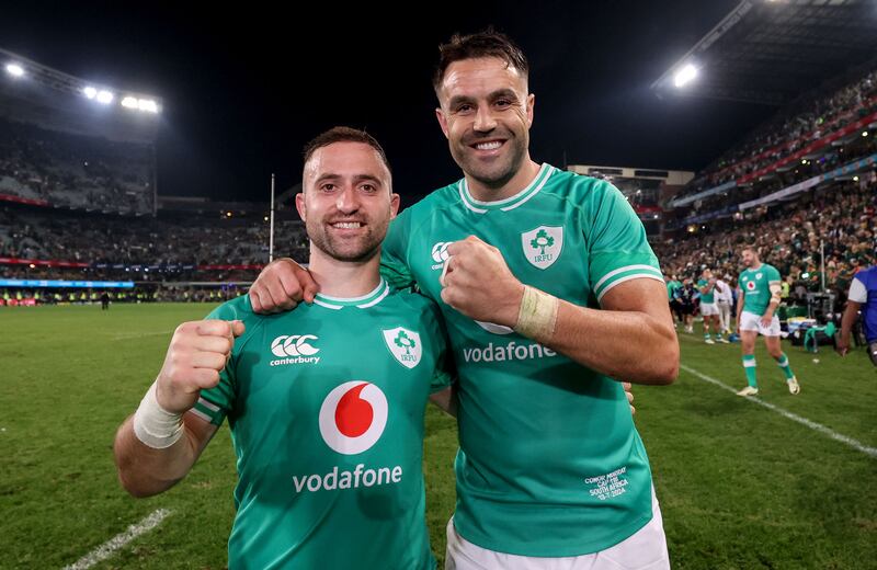 Ireland's Caolin Blade and Conor Murray. Photograph: Dan Sheridan/Inpho