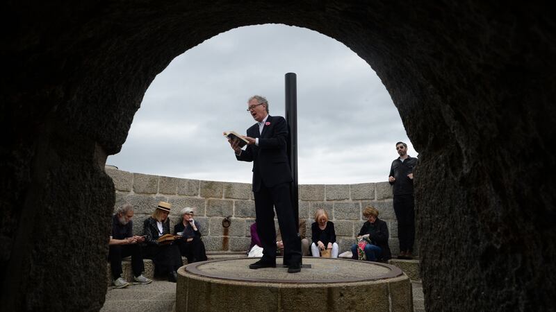 Bloomsday: Bryan Murray reading from Ulysses at Joyce’s Tower in Sandycove during the Bloomsday celebrations. Photograph: Cyril Byrne / The Irish Times
