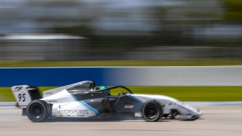 James Roe’s need for speed:   in action on the track.