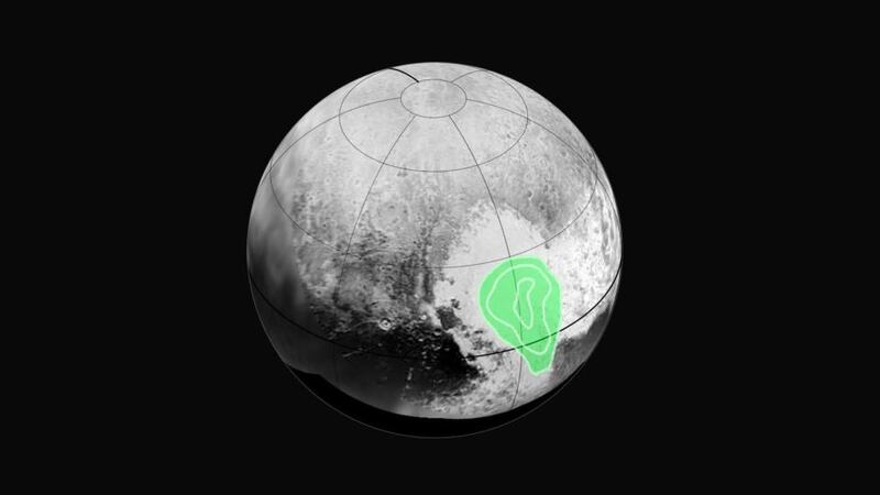 A handout photo released by Nasa shows the western half of what mission scientists have informally named Tombaugh Regio (Tombaugh Region), New Horizons’ Ralph instrument revealed evidence of carbon monoxide ice. Photograph: Nasa/John Hopkins Applied Physics Laboratory/Southwest Research Institute via EPA.