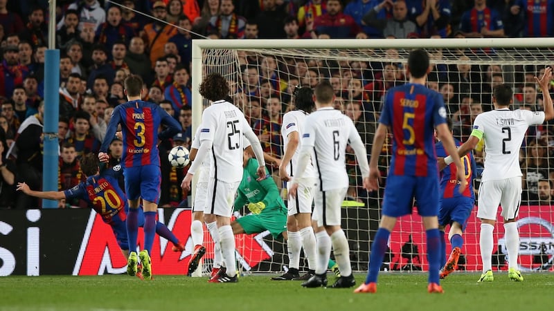 Roberto gets his foot to Neymar’s pass to score the winning goal. Photo: Albert Gea/Reuters