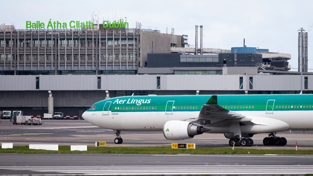 The Aer Lingus flight carrying equipment from China arrives at Dublin Airport. Photo: Tom Honan