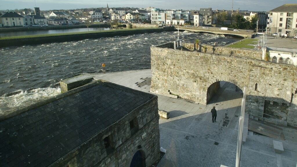 The Spanish Arch with the Corrib river and Wolfe Tone Bridge in the background: A wifi “hotspot” activates a notification system if the user is in this area for any length of time between 10pm and 6am. Photograph: Joe O’Shaughnessy