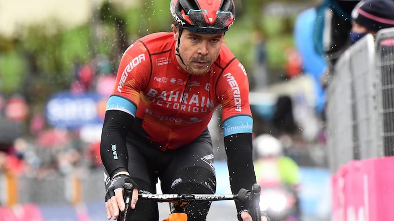 Mikel Landa of the Bahrain Victorious team crosses the finish line of the fourth stage of the Giro d’Italia on May 11th. The Spanish rider crashed during stage 5, requiring surgery. Photograph: Luca Zennaro/EPA
