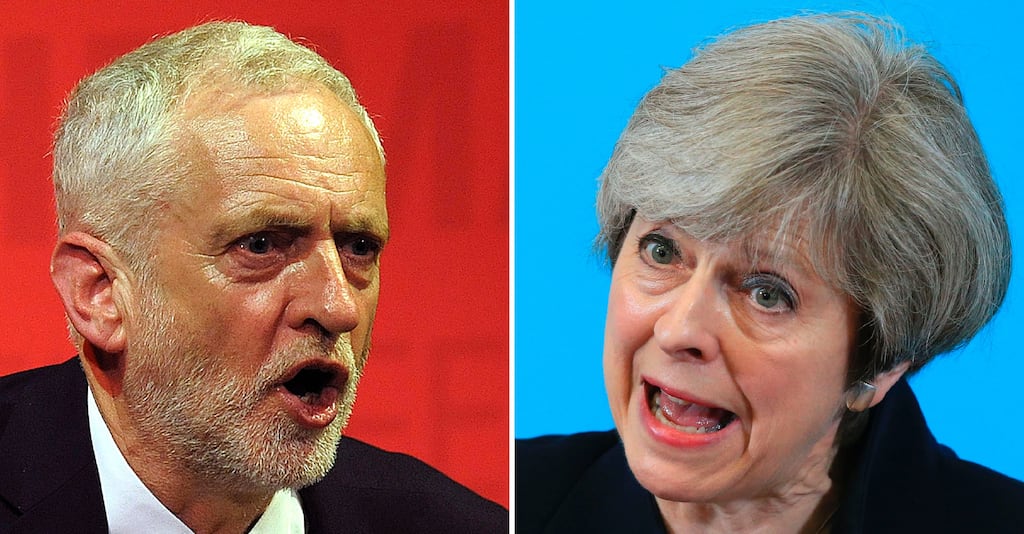 Labour Party leader Jeremy Corbyn and British prime minister Theresa May. Photograph: Andy Buchanan/Lindsey Parnaby/AFP/Getty Images