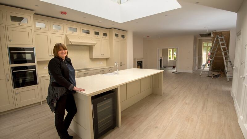 Liz Cullen at her home which is being rebuilt in Templeogue, Dublin. Photograph: Dara Mac Dónaill