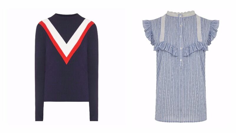 Jumper, €160, MoCo, Brown Thomas;  Blouse, €34, Marks and Spencer