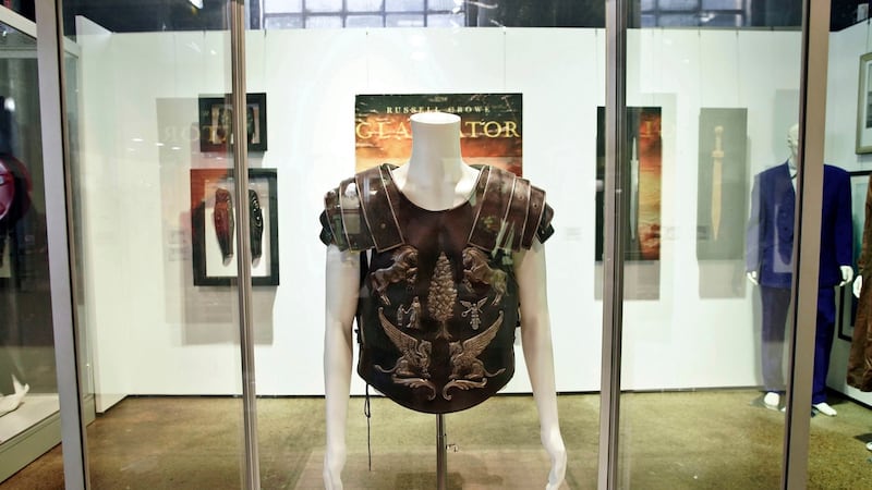 One of the costumes from the film Gladiator owned by actor Russell Crowe on display. Photograph: Ben Rushton/AAP Image via AP