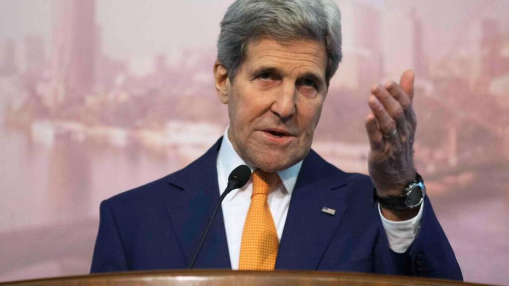 “ ‘We are not seeking a grand bargain’, said John Kerry in Riyadh after his nuclear talks with Iranian ministers in Switzerland.” Photograph: REUTERS/Brian Snyder