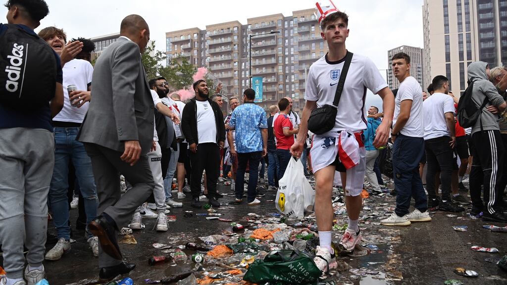 England will have to play their next home Uefa competition match behind closed doors as punishment for the chaos surrounding the Euro 2020 final at Wembley last summer. Photograph: EPA