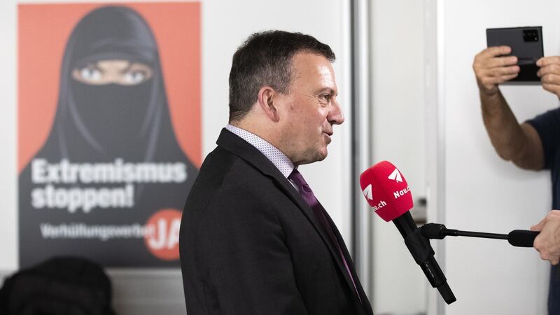 Walter Wobmann initiator of burqa ban initiative speaks to the media in Bern, Switzerland on March 7th. Photograph: Peter Klaunzer/EPA