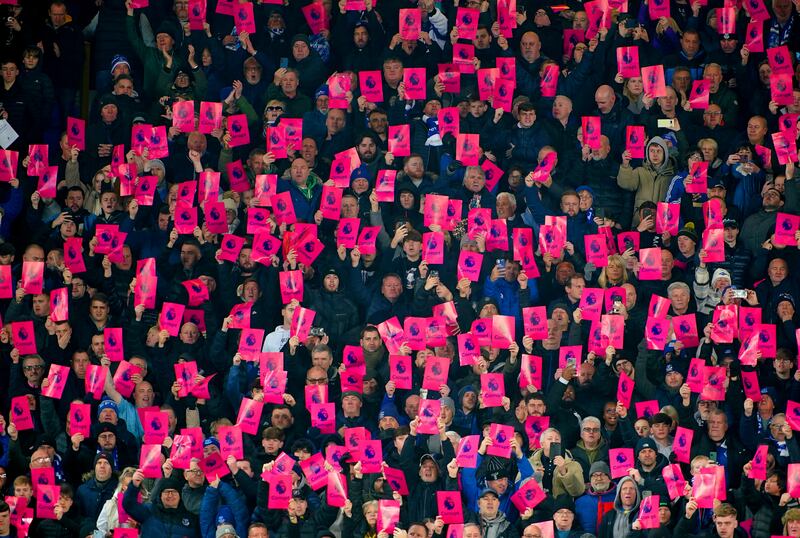 Everton fans protest against the Premier League. Photograph: Peter Byrne/PA Wire