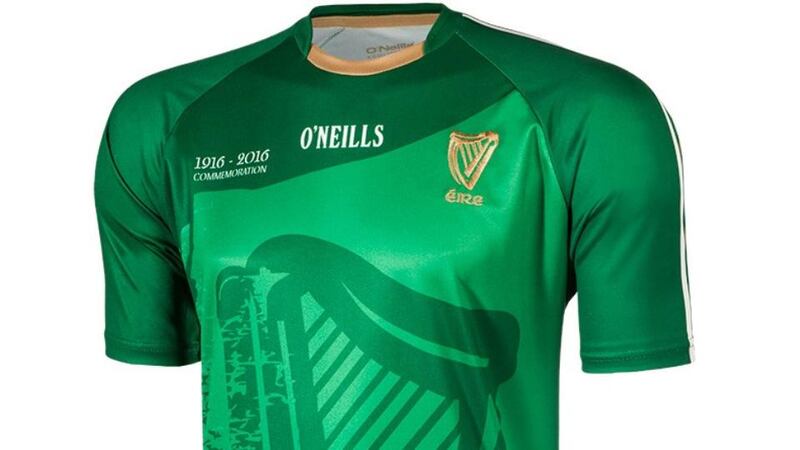 The front of the O’Neills 1916 Commemoration Jersey, which is selling for €55.