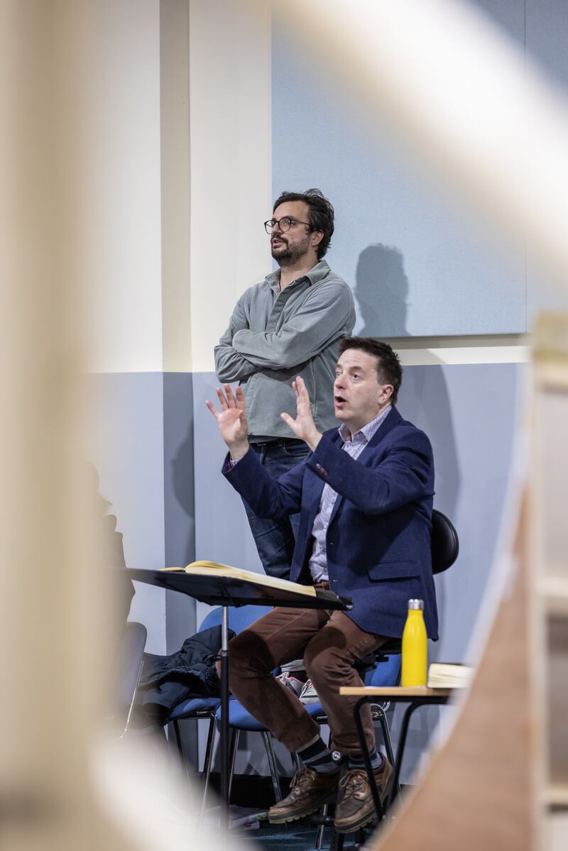 Julien Chavaz with conductor Fergus Sheil in rehearsal for William Tell. Photograph: Ste Murray
