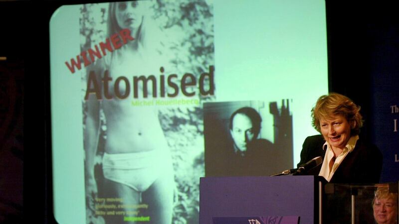 Novelist Steinunn Sigurdardottir, one of the judges in the International Impac Dublin Literary Award 2002 reads the citation for the winning book Atomised by Michel Houellebecq at Dublin Castle in 2002. Photograph: Joe St Leger