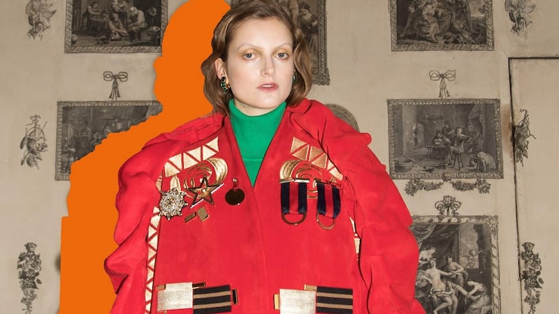 Velvet hardware coat €350, cashmere mix hardware polo €120, tucket velvet scarf €75