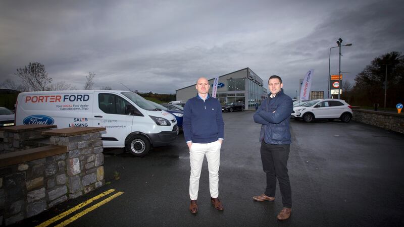 Brothers David and Ray Porter at their car sales business in Castlebaldwin, Co Sligo. Photograph: Brian Farrell