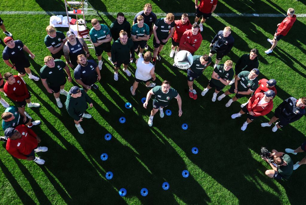Jack Conan takes part in a drill during a Lions training session at Anglican Church Grammar School in Brisbane in the build-up to the first Test. Photograph: Billy Stickland/Inpho
