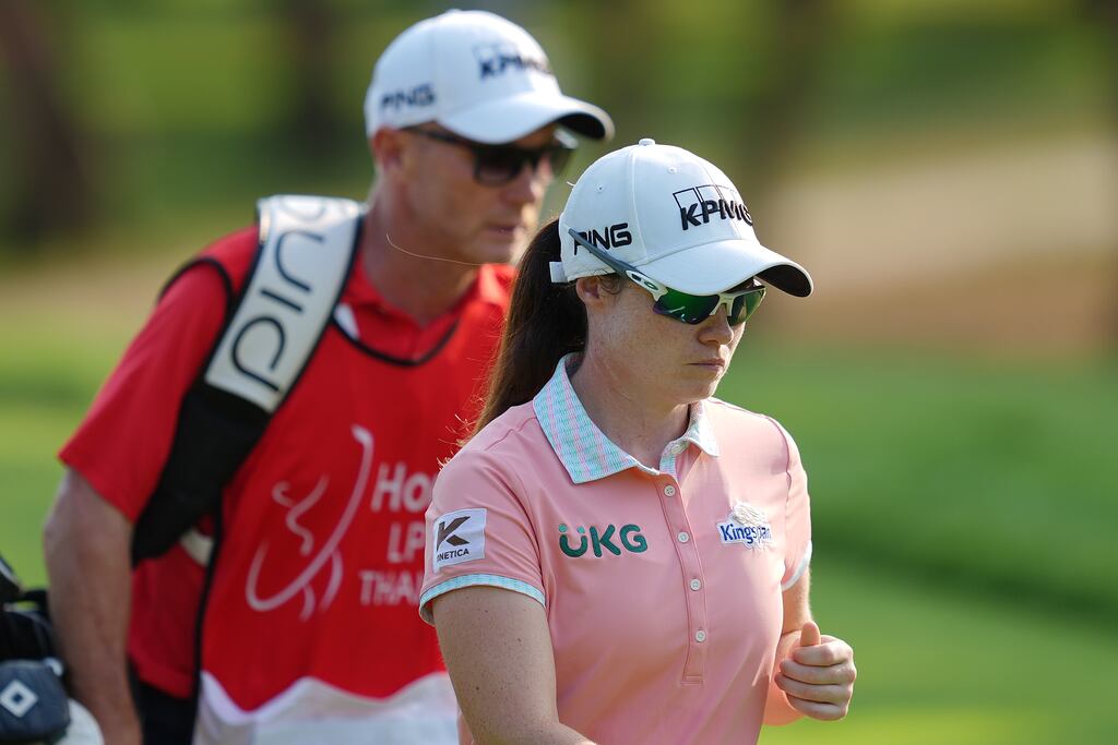 Leona Maguire of Ireland walks with her caddie during the final round of the Honda LPGA Thailand. Photograph: Thananuwat Srirasant/Getty Images