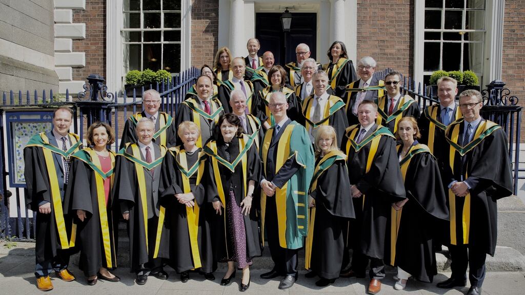 New members admitted to the Royal Irish Academy, pictured outside the academy on Dawson Street, Dublin. Photograph: John Ohle